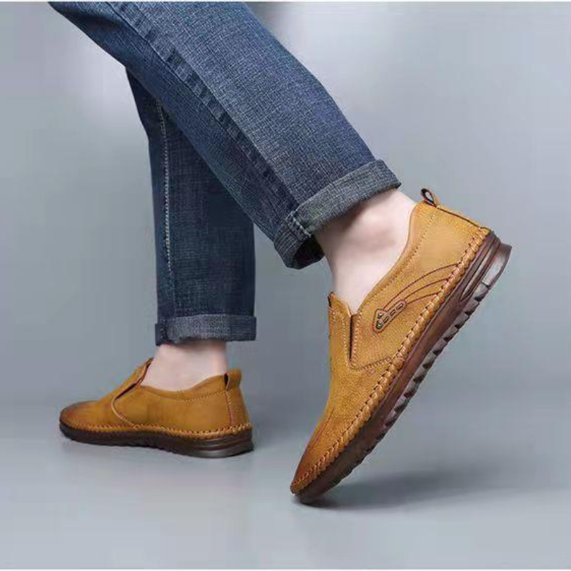 SXCHEN Men's TanArtificial Leather Loafers, Slip-On Casual Driving Shoes With Perforated Vamp and Cushioned Flexible Sole, Multiple Sizes, Office & Daily Walking Footwear For Men