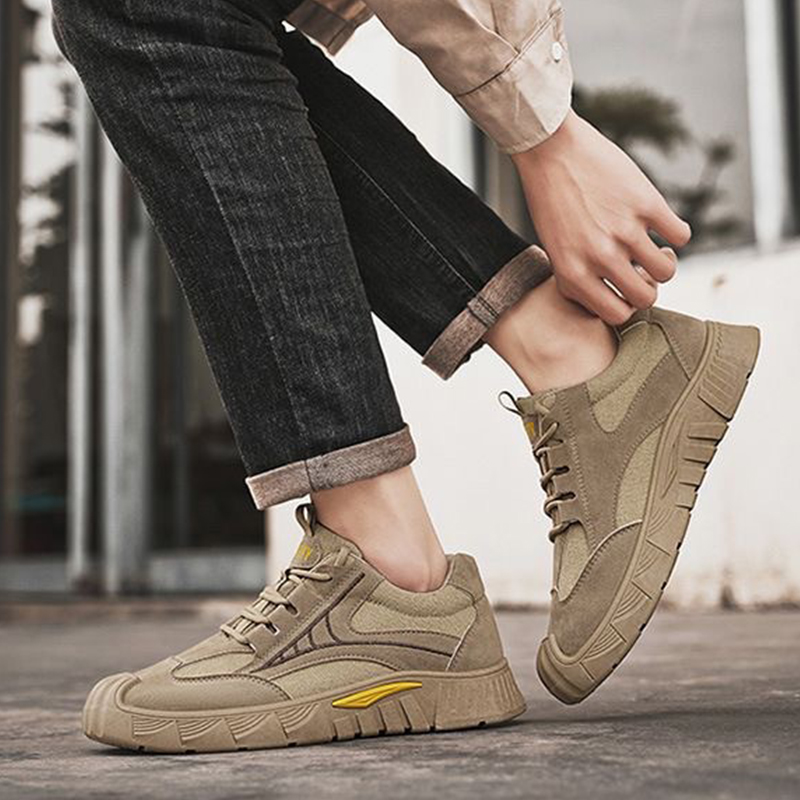 SXCHEN Men's Hiking Casual Shoes, Khaki Fashion Sneakers for Camping & Walking, Sturdy Canvas Construction, Shock-Absorbing Tread, Comfortable Fit, Pull Tab for Easy On/Off, All Sizes,
