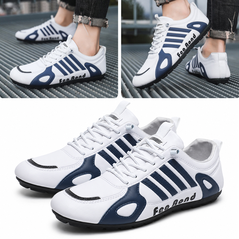 SXCHEN Men's Sporty Sneaker Shoes – White With Breathable Lining, Faux Leather Upper, Non-Slip Rubber Sole,  Lightweight Construction, Secure Lace-Up Fit，Perfect For Daily Commute & Street Style