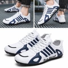 SXCHEN Men Shoes Flats Sneakers With Breathable Lining, Faux Leather Upper, Non-Slip Rubber Sole,  Lightweight Construction, Secure Lace-Up Fit Men's Breathable Low-Top Commuter Sports White