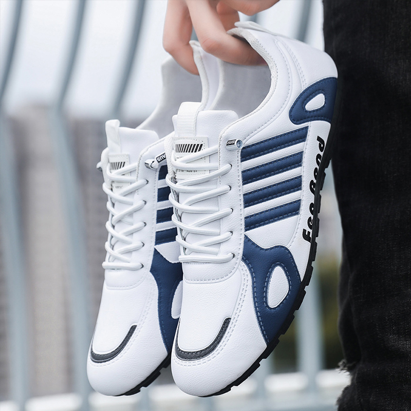 SXCHEN Men's Sporty Sneaker Shoes – White With Breathable Lining, Faux Leather Upper, Non-Slip Rubber Sole,  Lightweight Construction, Secure Lace-Up Fit，Perfect For Daily Commute & Street Style