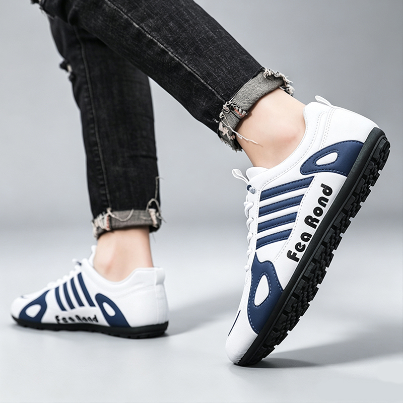 SXCHEN Men's Sporty Sneaker Shoes – White With Breathable Lining, Faux Leather Upper, Non-Slip Rubber Sole,  Lightweight Construction, Secure Lace-Up Fit，Perfect For Daily Commute & Street Style