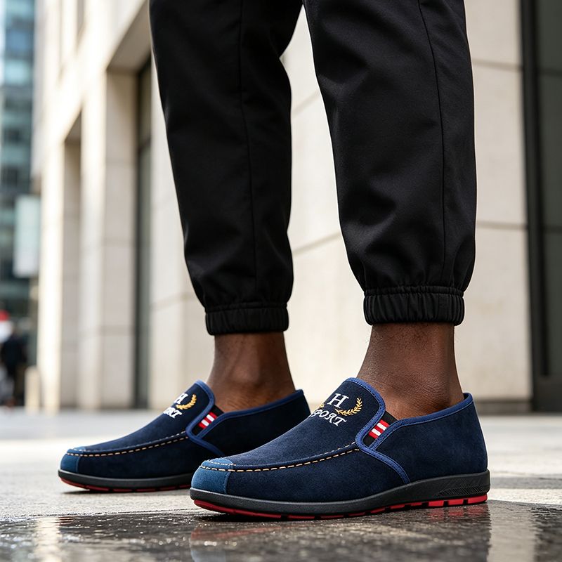 SXCHEN Men's Casual Slip-On Shoes – Navy Blue Suede-Like Upper, Easy Slip-On Design, Padded Insole,Lightweight Construction, Breathable Lining, Perfect For Daily Wear & Outdoor Leisure