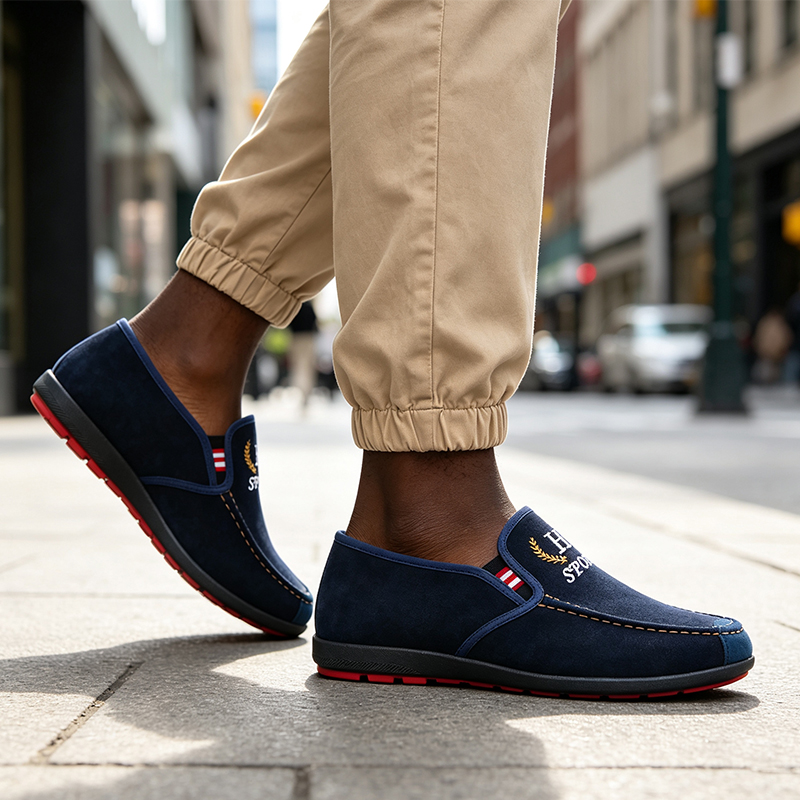 SXCHEN Men's Casual Slip-On Shoes – Navy Blue Suede-Like Upper, Easy Slip-On Design, Padded Insole,Lightweight Construction, Breathable Lining, Perfect For Daily Wear & Outdoor Leisure