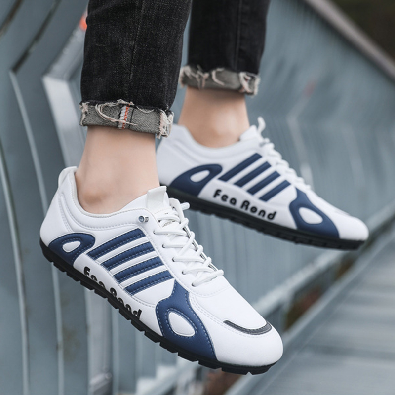 SXCHEN Men's Sporty Sneaker Shoes – White With Breathable Lining, Faux Leather Upper, Non-Slip Rubber Sole,  Lightweight Construction, Secure Lace-Up Fit，Perfect For Daily Commute & Street Style