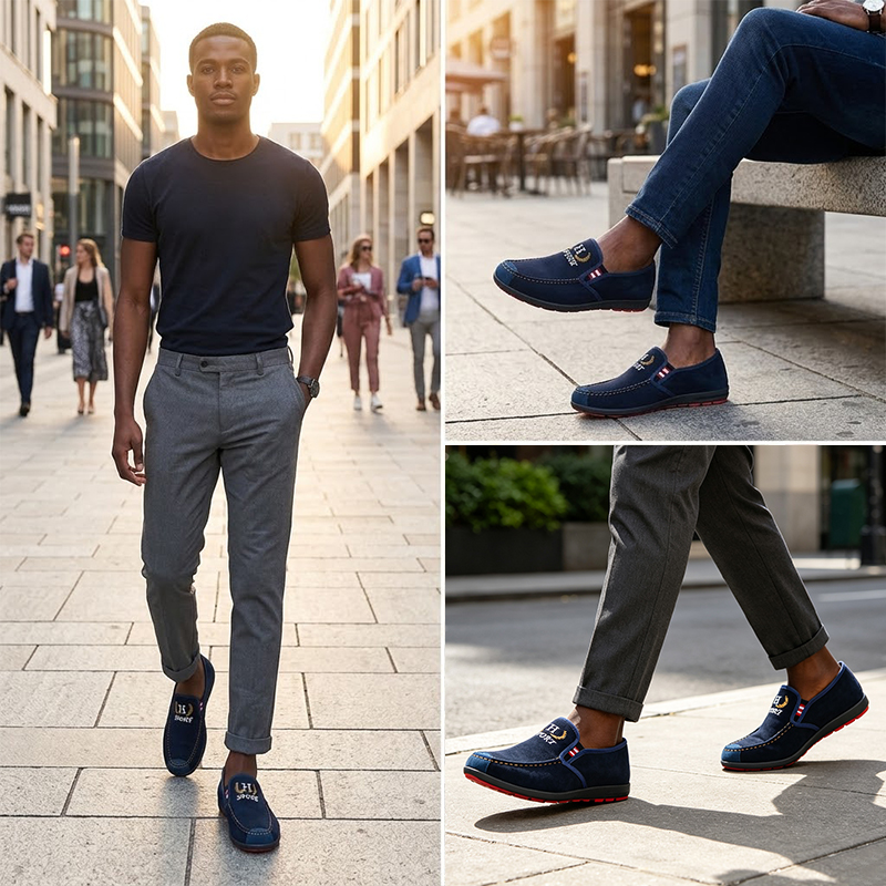 SXCHEN Men's Casual Slip-On Shoes – Navy Blue Suede-Like Upper, Easy Slip-On Design, Padded Insole,Lightweight Construction, Breathable Lining, Perfect For Daily Wear & Outdoor Leisure