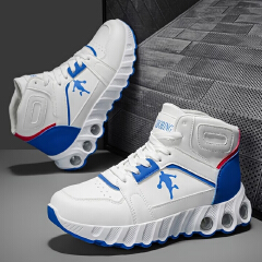 SXCHEN Men Shoes High‑Top Basketball Sneakers Running Outdoor Hiking Boots Durable PU Upper Footwear Air Cushion Buffer Sole Anti‑Slip Wear‑Resistant, Fashion Athletic Shoes Boy For Male Sports  White