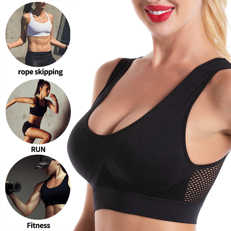 SXCHEN Women's 2-Pack Breathable Mesh Side Sports Bra, V-Neck Padded Wireless Workout Bras With Hollow Mesh Panel, Stretch Sweat-Wicking Comfort Crop Top,Yoga Running & Sleep Athletic Bra For Ladies