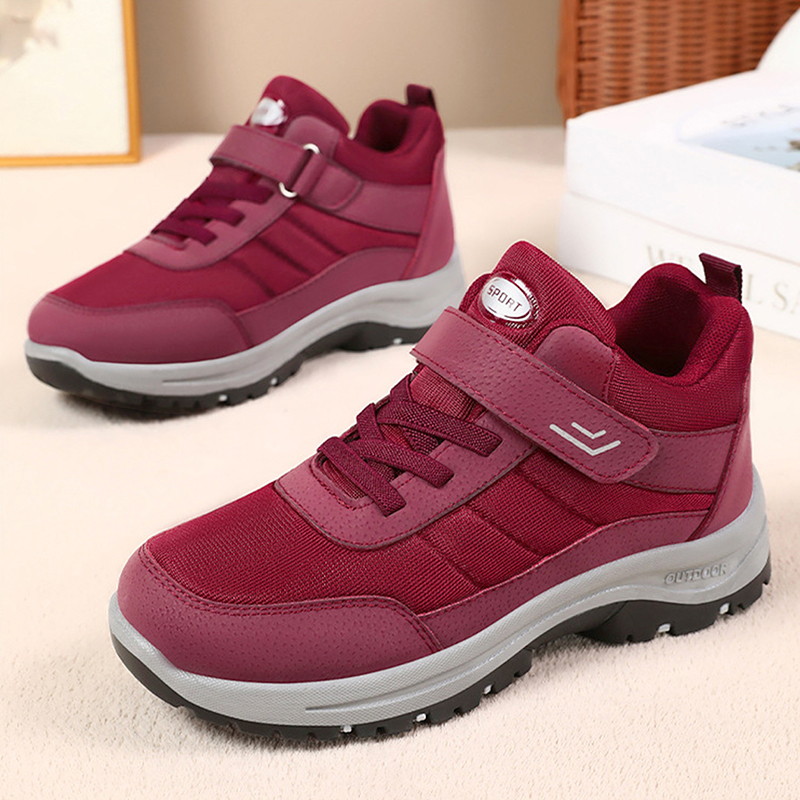 SXCHEN Women's Burgundy Adjustable Velcro Strap Outdoor Hiking Shoes, Non-Slip Rugged Sole Breathable Mesh Walking Sneakers, Lightweight Casual Trainers,  Comfortable Everyday & Outdoor Footwear