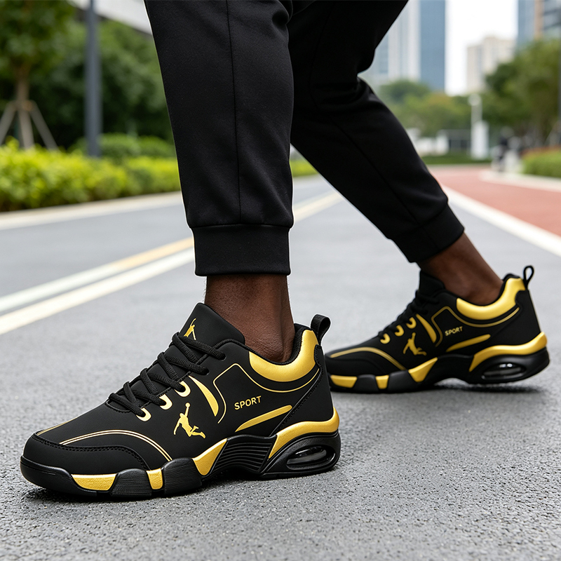 SXCHEN Men's Black Gold Cushion Basketball Sneakers,Sport Graphic Athletic Shoes With Breathable Upper And Shock Absorbing Sole，Breathable Upper & Non-Slip Outsole, Training & Casual Footwear For Men