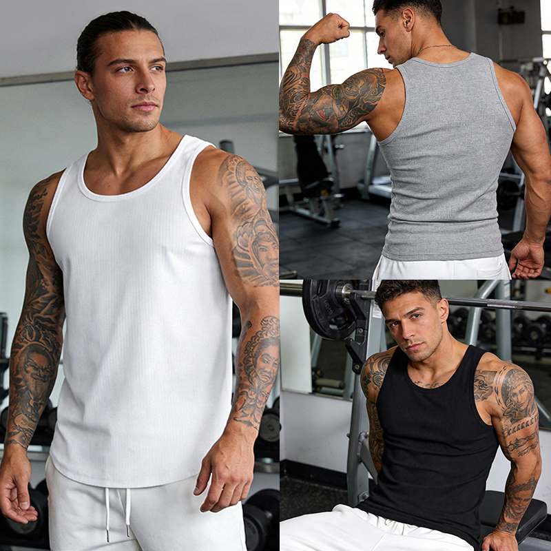 SXCHEN Men's 3-Pack Black White Grey Ribbed Cotton Sleeveless Tank Tops,Slim Fit Base Layer Undershirt,Sweat Resistant Comfort Fabric,Multiple Sizes,Trendy Sports & Daily Casual Layering Vest For Guys