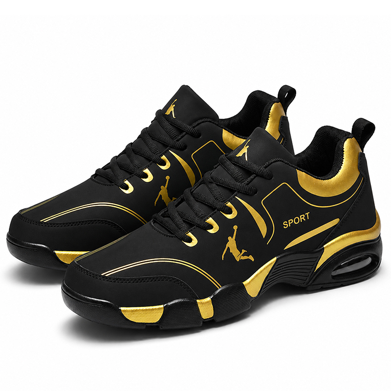 SXCHEN Men's Black Gold Cushion Basketball Sneakers,Sport Graphic Athletic Shoes With Breathable Upper And Shock Absorbing Sole，Breathable Upper & Non-Slip Outsole, Training & Casual Footwear For Men