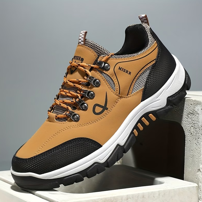 SXCHEN Men Sneakers shoes Yellow Outdoor Hiking Shoes, Breathable Mesh & Synthetic Upper Trail Sneakers, Non-Slip Rugged Sole, Plus Size Available, Trekking & Daily Casual Athletic Footwear For Men's