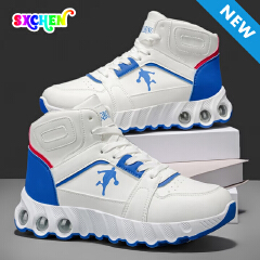 SXCHEN Men Shoes High‑Top Basketball Sneakers Running Outdoor Hiking Boots Durable PU Upper Footwear Air Cushion Buffer Sole Anti‑Slip Wear‑Resistant, Fashion Athletic Shoes Boy For Male Sports  White