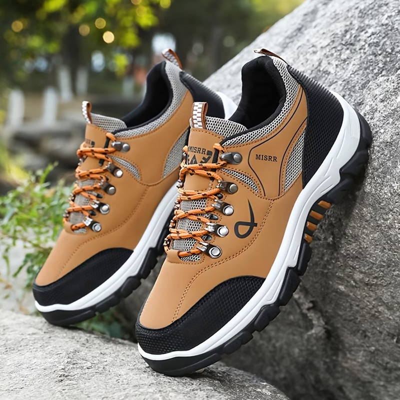 SXCHEN Men Sneakers shoes Yellow Outdoor Hiking Shoes, Breathable Mesh & Synthetic Upper Trail Sneakers, Non-Slip Rugged Sole, Plus Size Available, Trekking & Daily Casual Athletic Footwear For Men's