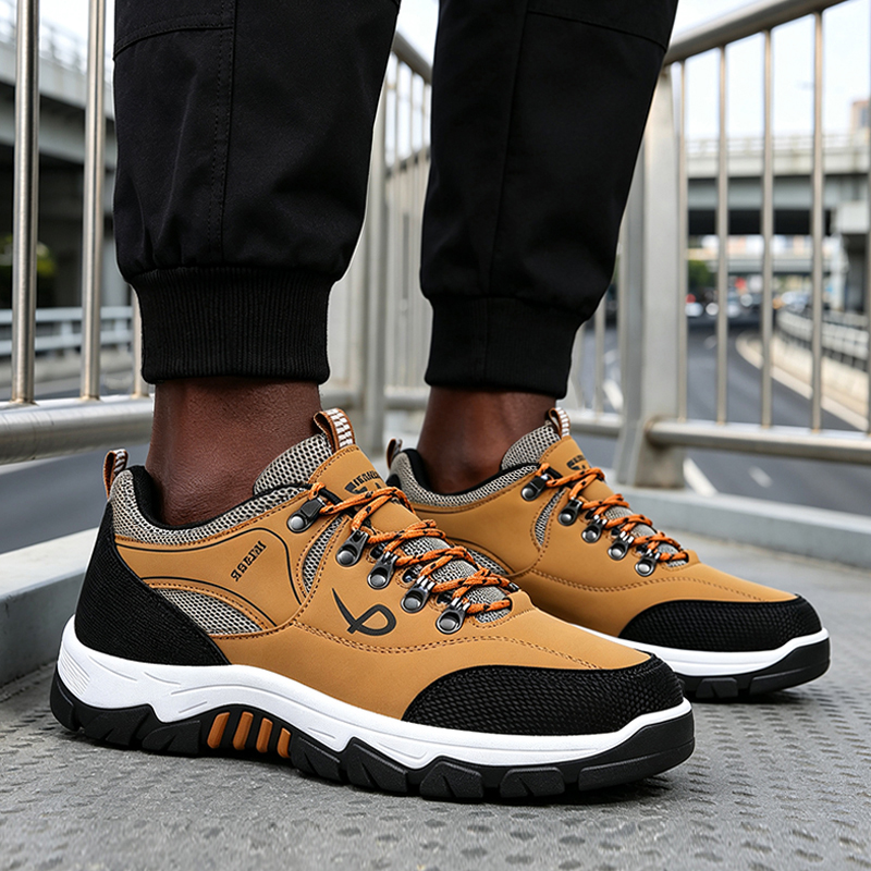 SXCHEN Men Sneakers shoes Yellow Outdoor Hiking Shoes, Breathable Mesh & Synthetic Upper Trail Sneakers, Non-Slip Rugged Sole, Plus Size Available, Trekking & Daily Casual Athletic Footwear For Men's