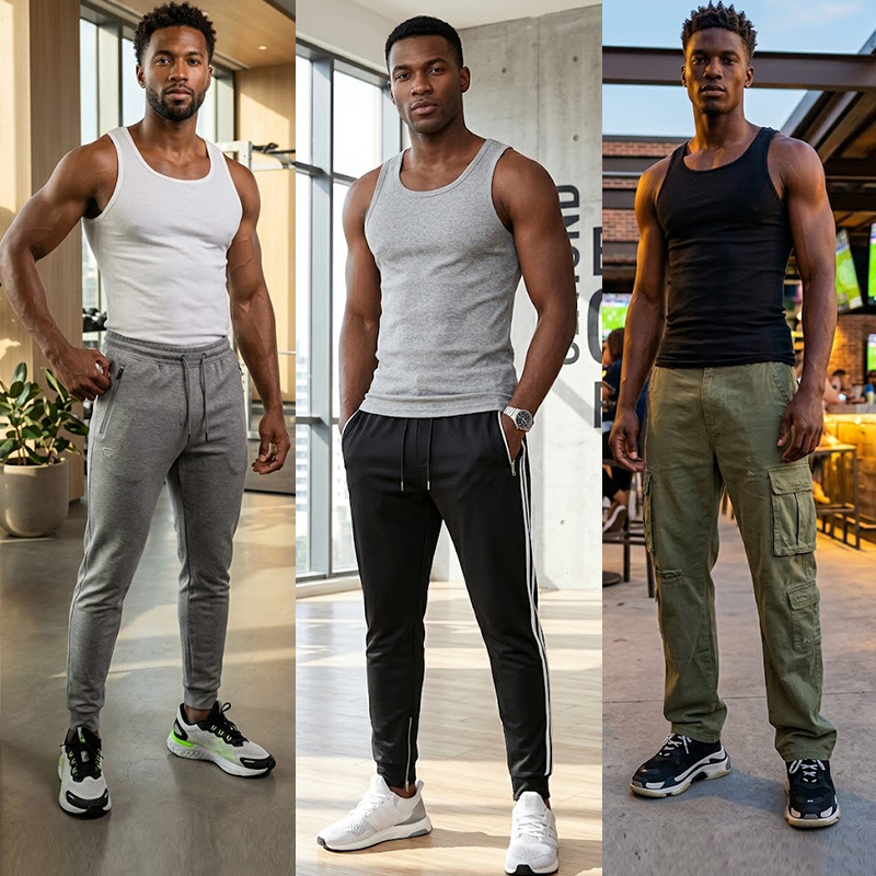 SXCHEN Men's 3-Pack Black White Grey Ribbed Cotton Sleeveless Tank Tops,Slim Fit Base Layer Undershirt,Sweat Resistant Comfort Fabric,Multiple Sizes,Trendy Sports & Daily Casual Layering Vest For Guys