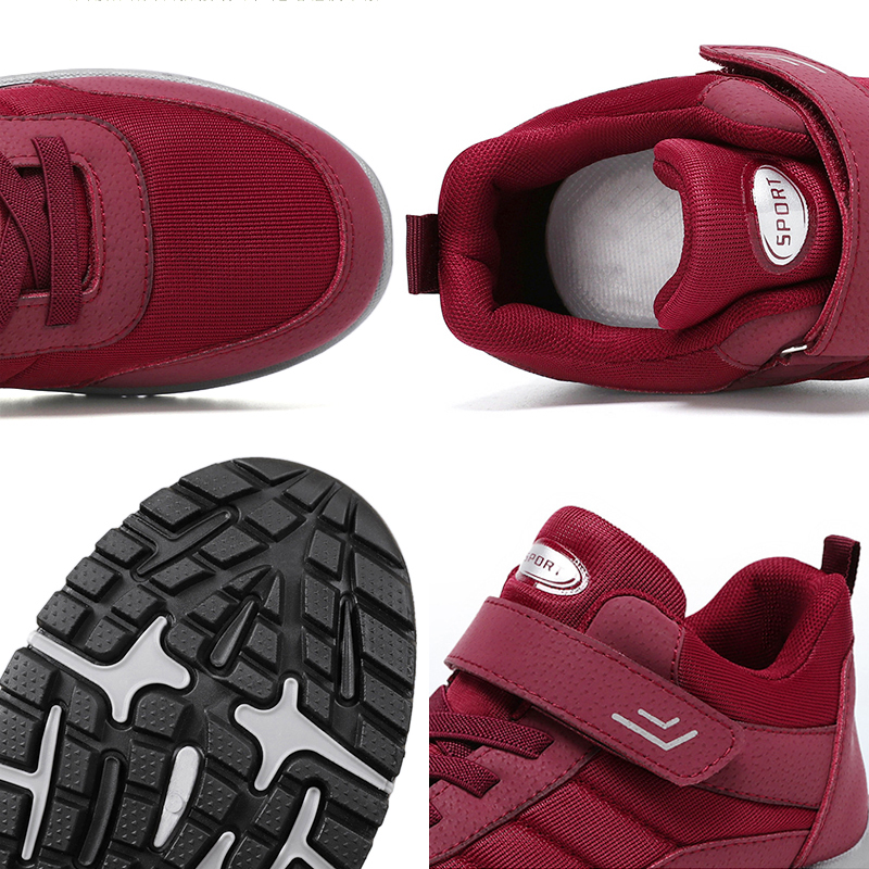 SXCHEN Women's Burgundy Adjustable Velcro Strap Outdoor Hiking Shoes, Non-Slip Rugged Sole Breathable Mesh Walking Sneakers, Lightweight Casual Trainers,  Comfortable Everyday & Outdoor Footwear