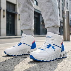 SXCHEN Men Shoes High‑Top Basketball Sneakers Running Outdoor Hiking Boots Durable PU Upper Footwear Air Cushion Buffer Sole Anti‑Slip Wear‑Resistant, Fashion Athletic Shoes Boy For Male Sports  White