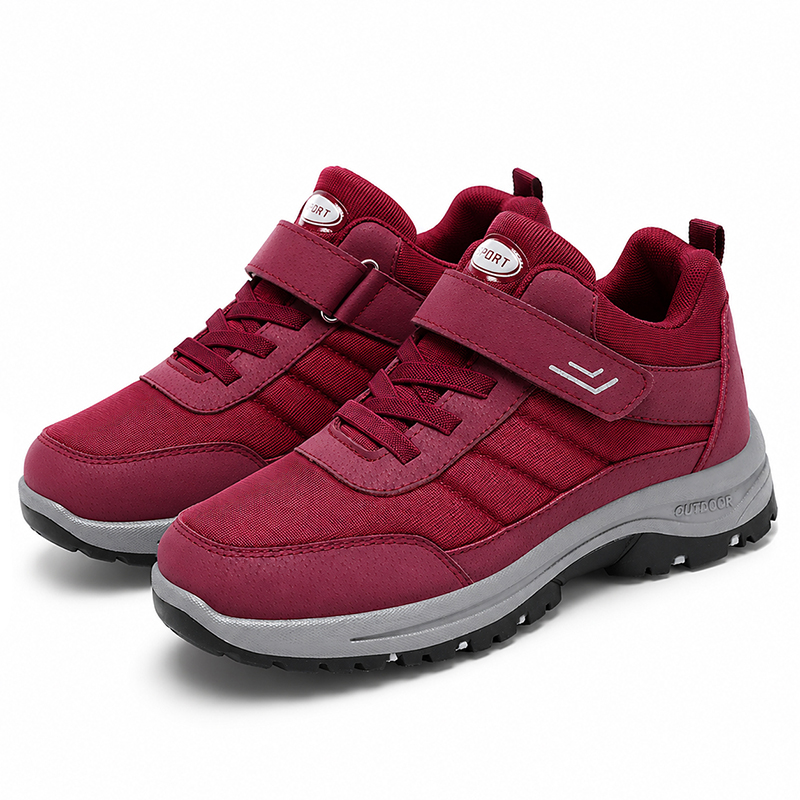 SXCHEN Women's Burgundy Adjustable Velcro Strap Outdoor Hiking Shoes, Non-Slip Rugged Sole Breathable Mesh Walking Sneakers, Lightweight Casual Trainers,  Comfortable Everyday & Outdoor Footwear