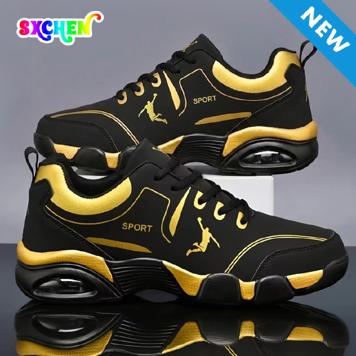 SXCHEN Men's Black Gold Cushion Basketball Sneakers,Sport Graphic Athletic Shoes With Breathable Upper And Shock Absorbing Sole，Breathable Upper & Non-Slip Outsole, Training & Casual Footwear For Men