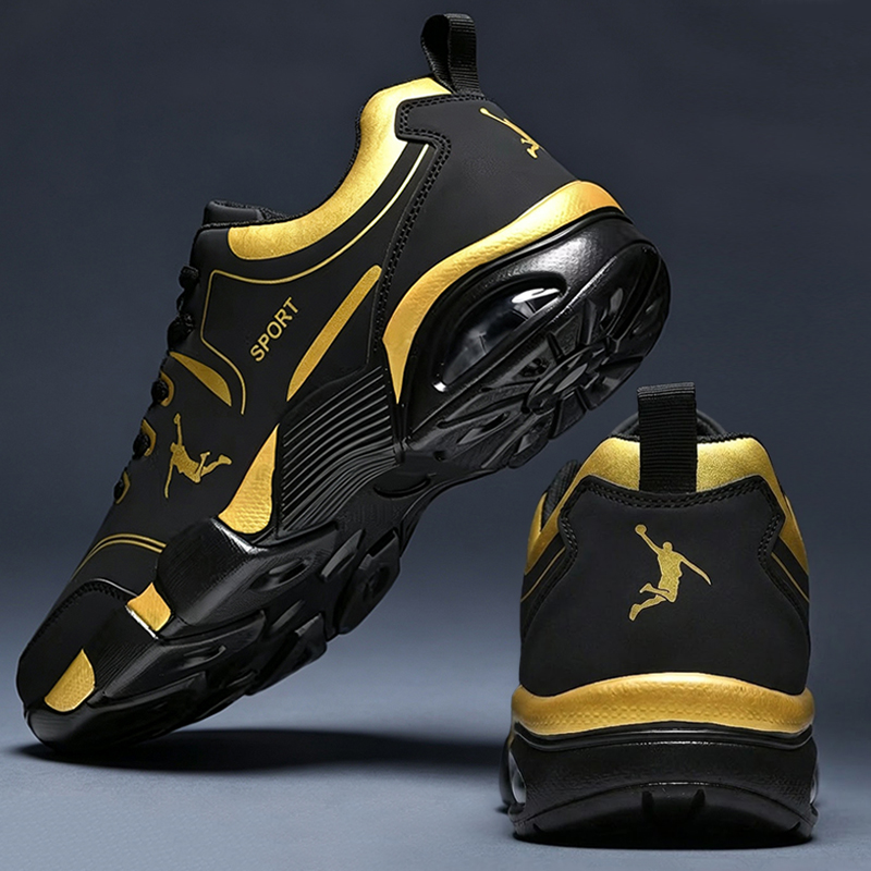 SXCHEN Men's Black Gold Cushion Basketball Sneakers,Sport Graphic Athletic Shoes With Breathable Upper And Shock Absorbing Sole，Breathable Upper & Non-Slip Outsole, Training & Casual Footwear For Men