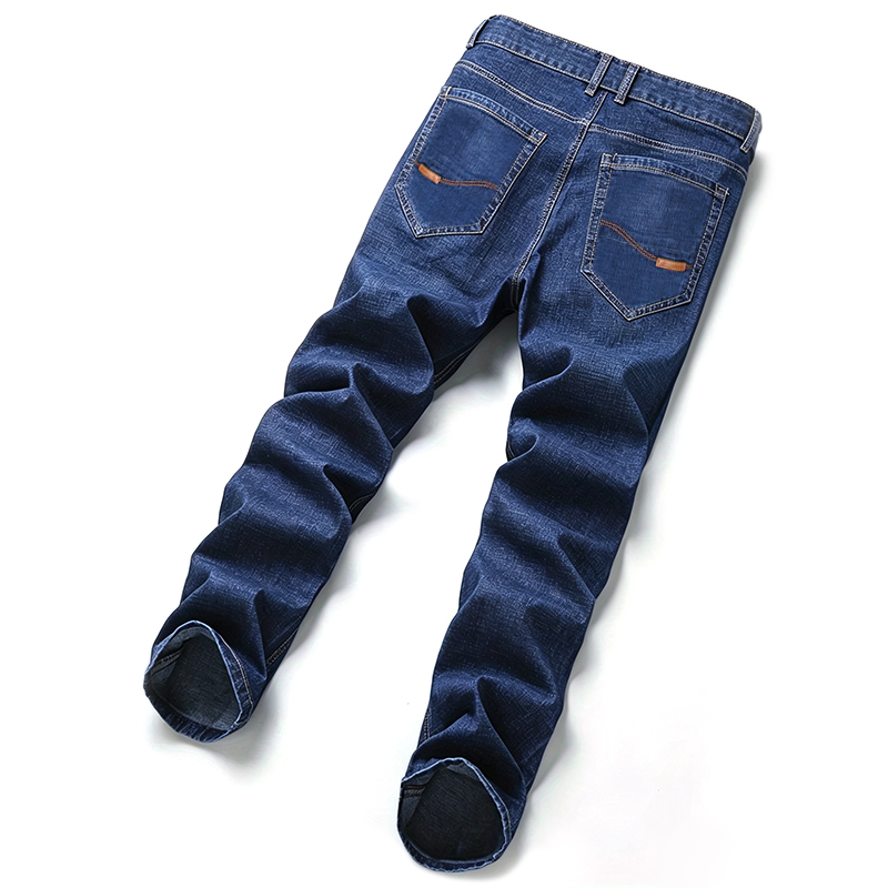 SXCHEN Men's Stretch Denim Straight Leg Jeans, Classic Blue Washed Slim Fit Casual Pants With Reinforced Stitching, Lightweight Breathable Fabric, Versatile Office & Everyday Denim Bottoms For Men