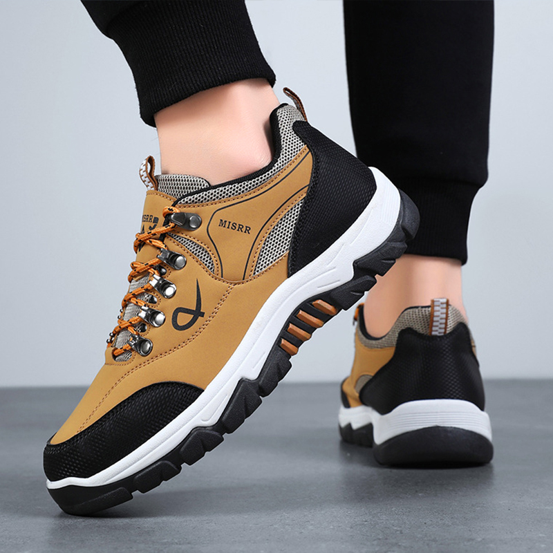 SXCHEN Men Sneakers shoes Yellow Outdoor Hiking Shoes, Breathable Mesh & Synthetic Upper Trail Sneakers, Non-Slip Rugged Sole, Plus Size Available, Trekking & Daily Casual Athletic Footwear For Men's