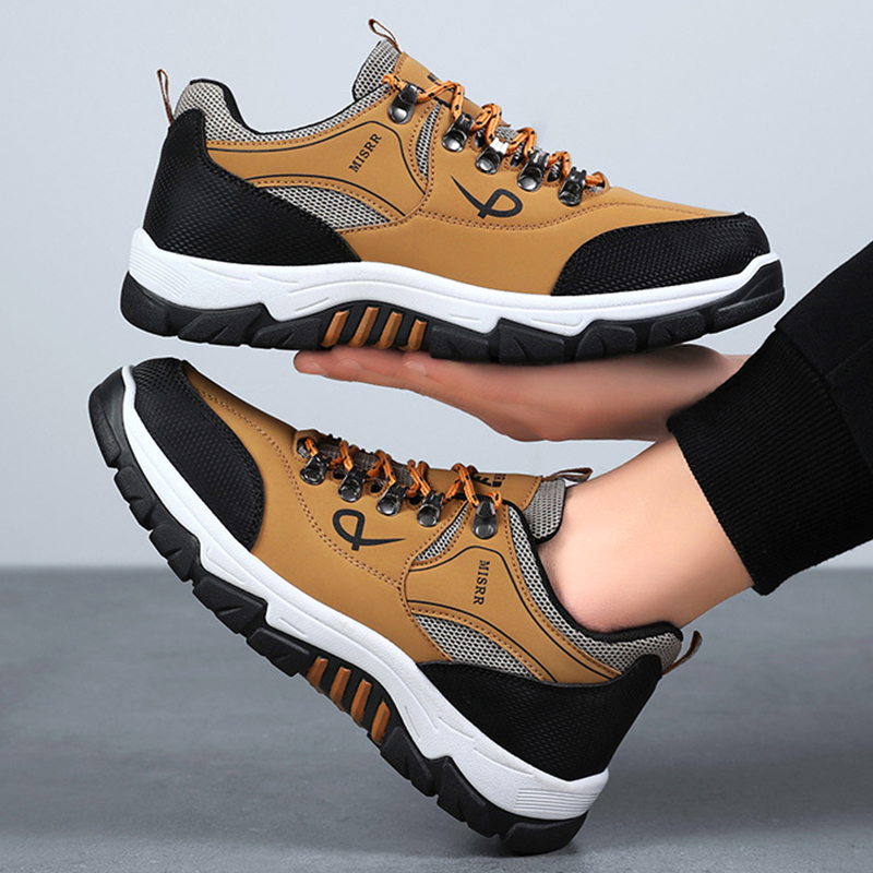 SXCHEN Men Sneakers shoes Yellow Outdoor Hiking Shoes, Breathable Mesh & Synthetic Upper Trail Sneakers, Non-Slip Rugged Sole, Plus Size Available, Trekking & Daily Casual Athletic Footwear For Men's