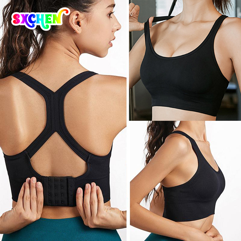 SXCHEN Women's Y-Back Hook Closure Sports Bra, Seamless Padded Workout Crop Top With Adjustable Multi-Hook Back Clasp, High Stretch Sweat-Wicking Fabric, Shock Support for Yoga Running Bra For Ladies