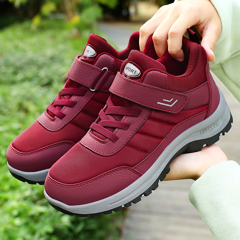 SXCHEN Women's Burgundy Adjustable Velcro Strap Outdoor Hiking Shoes, Non-Slip Rugged Sole Breathable Mesh Walking Sneakers, Lightweight Casual Trainers,  Comfortable Everyday & Outdoor Footwear