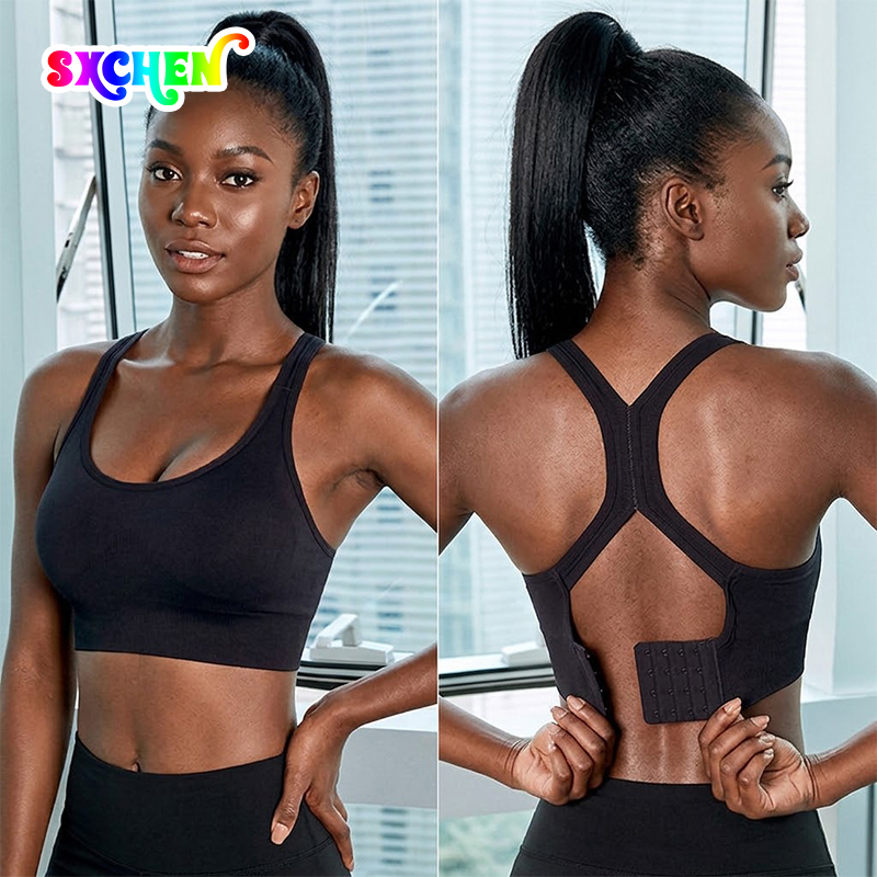 SXCHEN Women's Y-Back Hook Closure Sports Bra, Seamless Padded Workout Crop Top With Adjustable Multi-Hook Back Clasp, High Stretch Sweat-Wicking Fabric, Shock Support for Yoga Running Bra For Ladies
