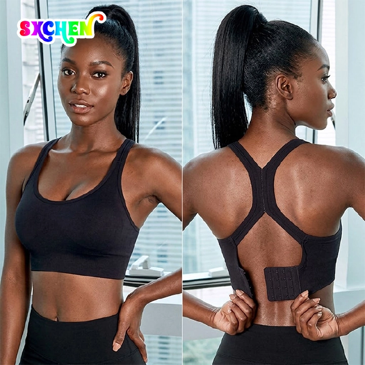 SXCHEN Women's Y-Back Hook Closure Sports Bra, Seamless Padded Workout Crop Top With Adjustable Multi-Hook Back Clasp, High Stretch Sweat-Wicking Fabric, Shock Support for Yoga Running Bra For Ladies