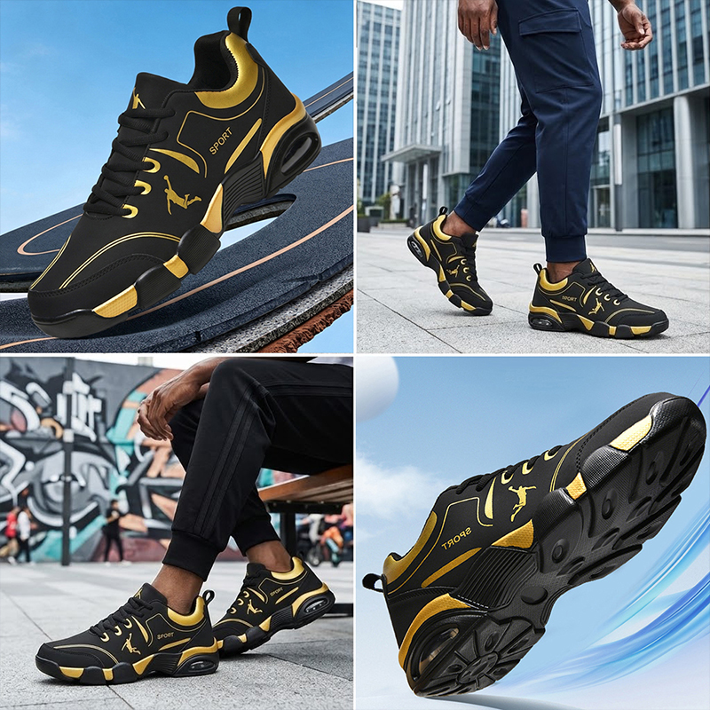 SXCHEN Men's Black Gold Cushion Basketball Sneakers,Sport Graphic Athletic Shoes With Breathable Upper And Shock Absorbing Sole，Breathable Upper & Non-Slip Outsole, Training & Casual Footwear For Men