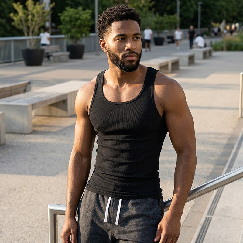 SXCHEN Men's 3-Pack Black White Grey Ribbed Cotton Sleeveless Tank Tops,Slim Fit Base Layer Undershirt,Sweat Resistant Comfort Fabric,Multiple Sizes,Trendy Sports & Daily Casual Layering Vest For Guys