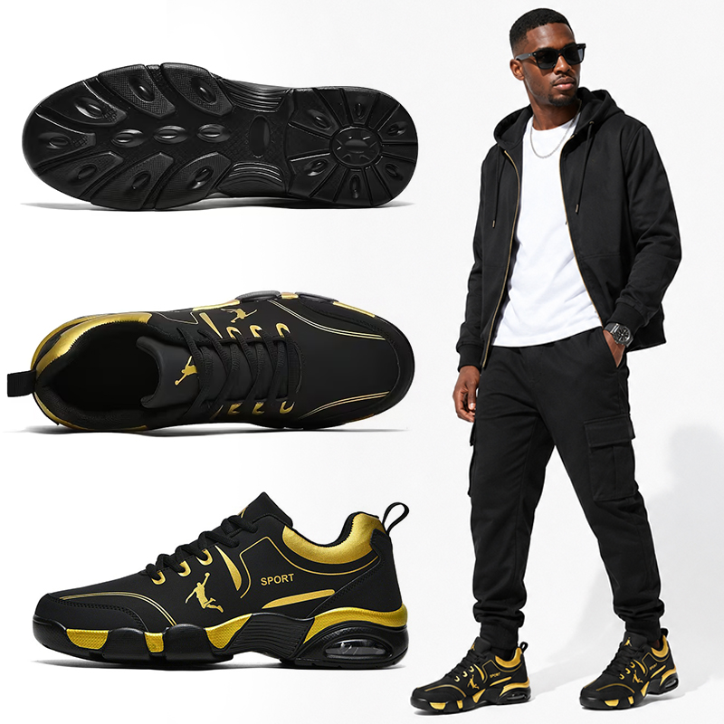 SXCHEN Men's Black Gold Cushion Basketball Sneakers,Sport Graphic Athletic Shoes With Breathable Upper And Shock Absorbing Sole，Breathable Upper & Non-Slip Outsole, Training & Casual Footwear For Men