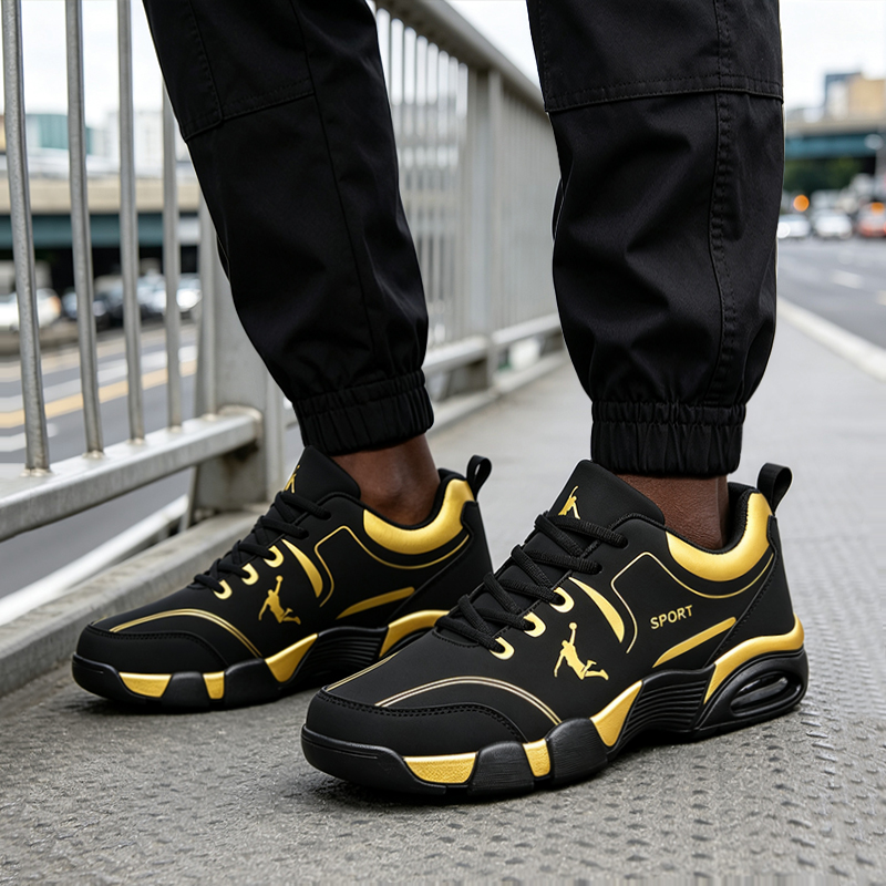 SXCHEN Men's Black Gold Cushion Basketball Sneakers,Sport Graphic Athletic Shoes With Breathable Upper And Shock Absorbing Sole，Breathable Upper & Non-Slip Outsole, Training & Casual Footwear For Men