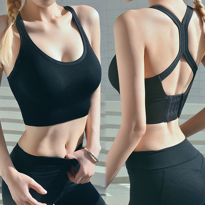 SXCHEN Women's Y-Back Hook Closure Sports Bra, Seamless Padded Workout Crop Top With Adjustable Multi-Hook Back Clasp, High Stretch Sweat-Wicking Fabric, Shock Support for Yoga Running Bra For Ladies