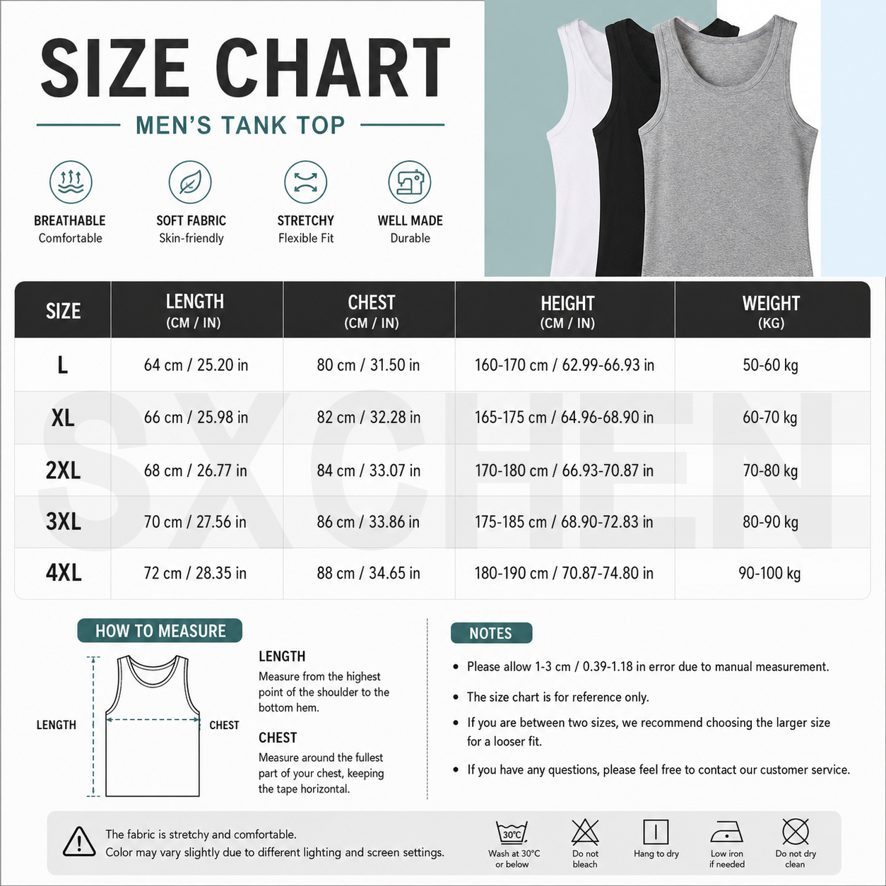 SXCHEN Men's 3-Pack Black White Grey Ribbed Cotton Sleeveless Tank Tops,Slim Fit Base Layer Undershirt,Sweat Resistant Comfort Fabric,Multiple Sizes,Trendy Sports & Daily Casual Layering Vest For Guys