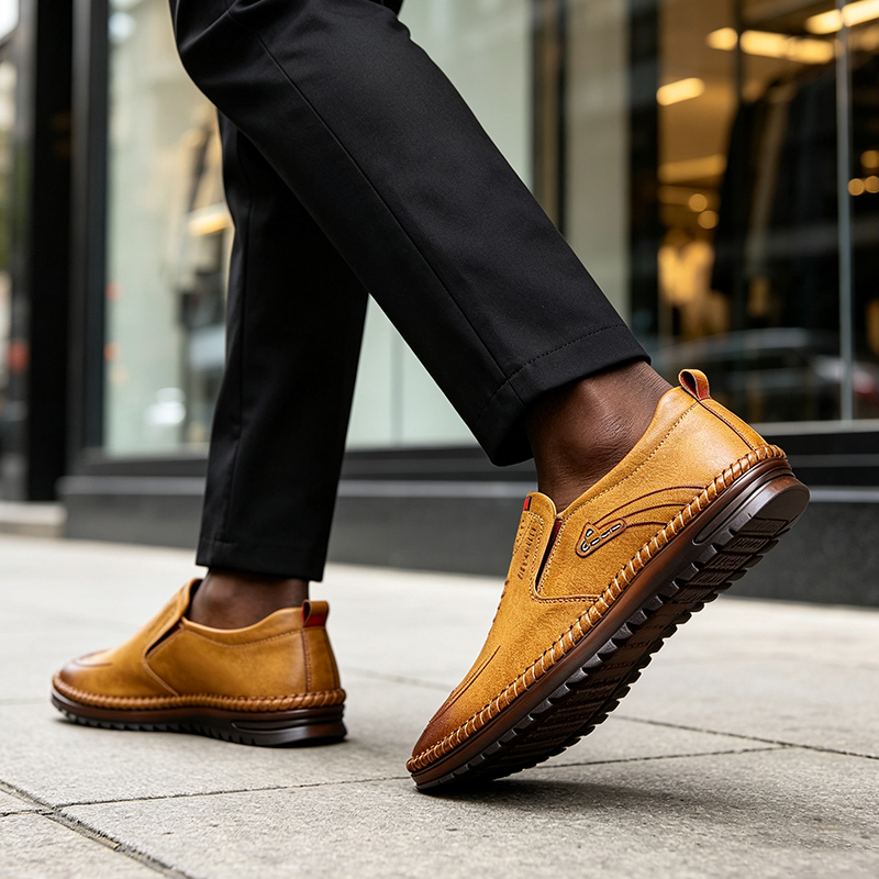 SXCHEN Men's TanArtificial Leather Loafers, Slip-On Casual Driving Shoes With Perforated Vamp and Cushioned Flexible Sole, Multiple Sizes, Office & Daily Walking Footwear For Men