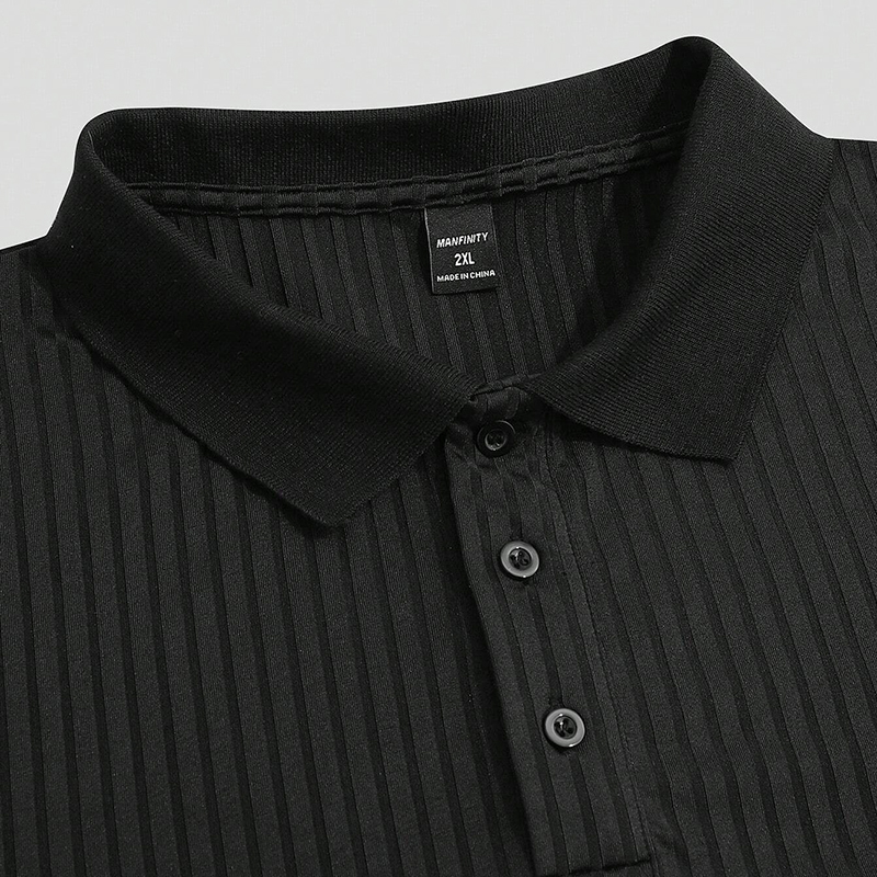 SXCHEN Men Clothes Black Vertical Ribbed Short Sleeve Polo Shirt T-Shirt Turn Down Collar Four Buttons Top Stretch Breathable Knit Fabric Muscle Slim Fit T-Shirt Men's Clothing Outdoor Casual Wear