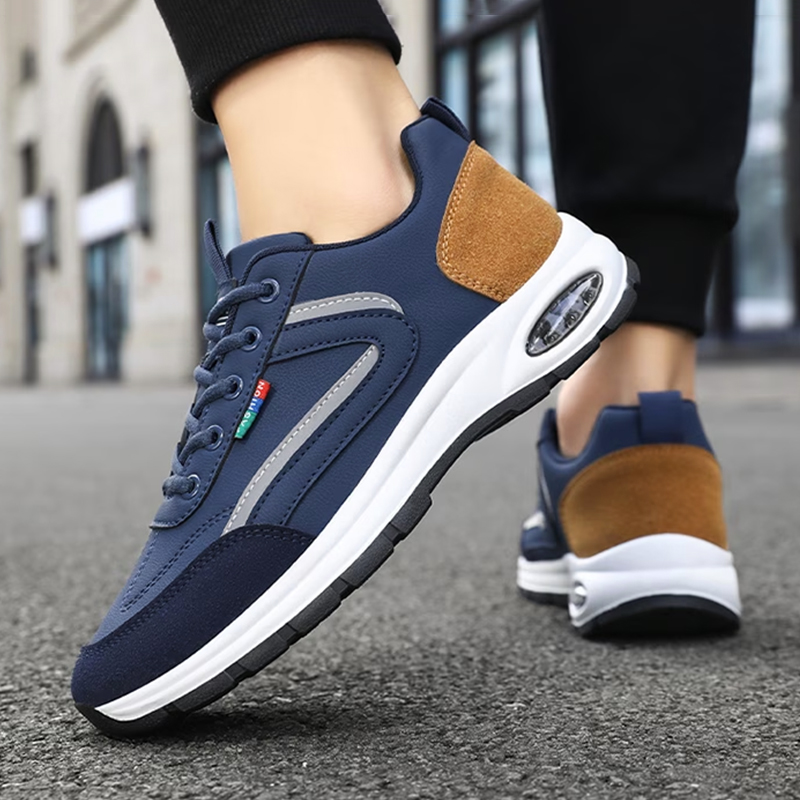 SXCHEN Men shoes Navy Blue & Tan Air Cushion Walking Sneakers, Lightweight Casual Shoes With Breathable Upper, Non-Slip Outsole, Cushioned Insole, Versatile Daily & Outdoor Footwear For Men's