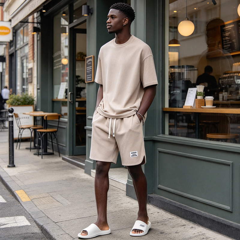SXCHEN Men Clothes Clothing T-Shirt+Short Two-Piece Outfits Summer Casual Men's T-shirt Plain Crew Neck Curved Hem Tee, Elastic Waist Drawstring Label Shorts, Lightweight Comfort Sport Suit