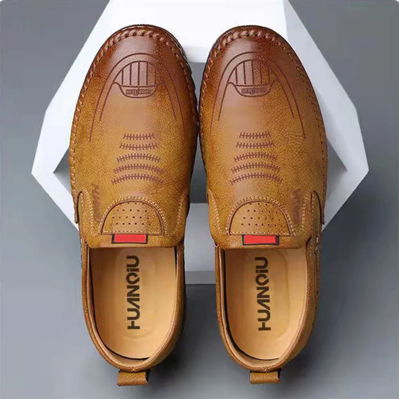 SXCHEN Men's TanArtificial Leather Loafers, Slip-On Casual Driving Shoes With Perforated Vamp and Cushioned Flexible Sole, Multiple Sizes, Office & Daily Walking Footwear For Men