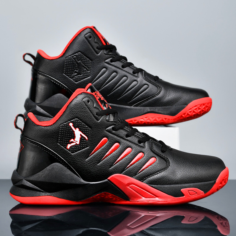 SXCHEN Men's Black Red High-Top Basketball Sneakers, Sport Logo Shoes With Shock Absorbing Midsole, Non-Slip Rubber Outsole, Plus Size Friendly, Training, Matches & Street Style Footwear For Men