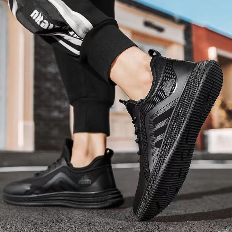SXCHEN Men Shoes Casual Sneakers Running Shoe Low-Top Breathable Flat Sports Slip-on Business Synthetic Upper Lace Up Shock Absorb Thick Non Slip Sole Men's Work Outdoor Daily Walking Black