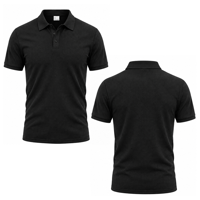 SXCHEN Men Clothes Casual Polo Shirts Men's Clothing T-Shirt Black Waffle Knit Short Sleeve Breathable Skin Friendly Fabric Slim Fit T-Shirt For Business Office Daily Outdoor Casual Wear