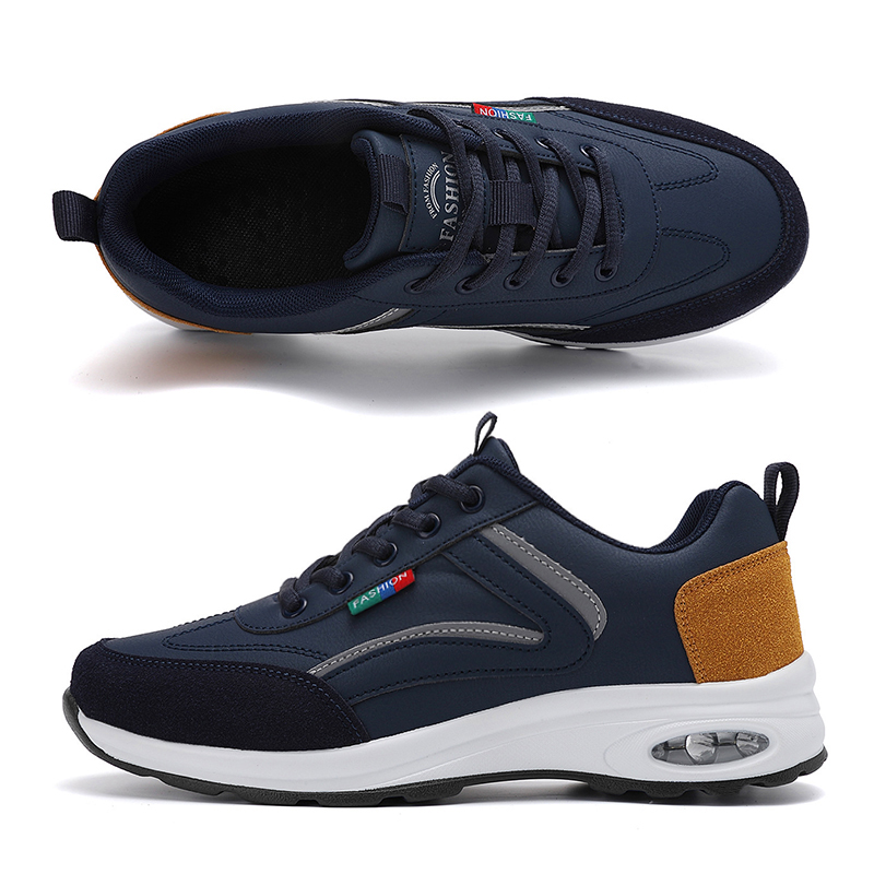 SXCHEN Men shoes Navy Blue & Tan Air Cushion Walking Sneakers, Lightweight Casual Shoes With Breathable Upper, Non-Slip Outsole, Cushioned Insole, Versatile Daily & Outdoor Footwear For Men's