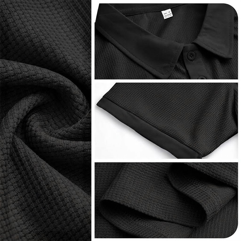 SXCHEN Men Clothes Casual Polo Shirts Men's Clothing T-Shirt Black Waffle Knit Short Sleeve Breathable Skin Friendly Fabric Slim Fit T-Shirt For Business Office Daily Outdoor Casual Wear