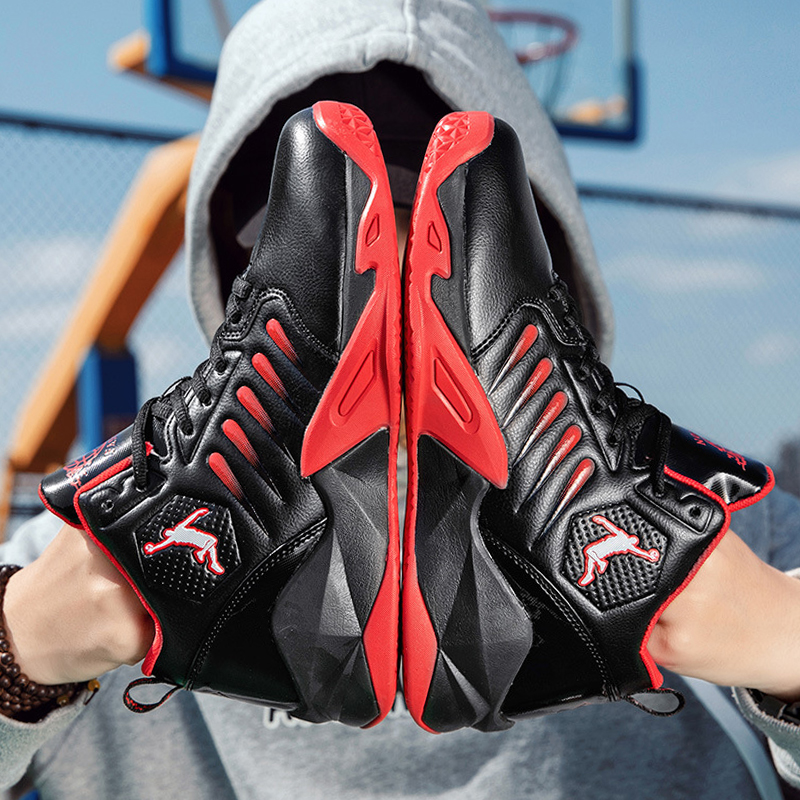 SXCHEN Men's Black Red High-Top Basketball Sneakers, Sport Logo Shoes With Shock Absorbing Midsole, Non-Slip Rubber Outsole, Plus Size Friendly, Training, Matches & Street Style Footwear For Men